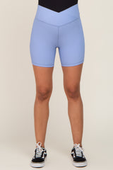 Periwinkle Ribbed Crisscross Maternity Biker Shorts