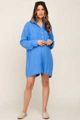 Blue Jacquard Button Down Maternity Romper