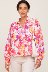 Ivory Floral Button Up Collared Maternity Blouse