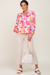 Ivory Floral Button Up Collared Maternity Blouse