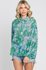 Green Floral Button Up Maternity Blouse