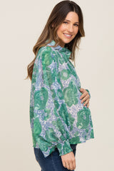 Green Floral Button Up Maternity Blouse