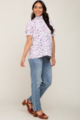 Lavender Floral Ruffle Mock Neck Maternity Blouse