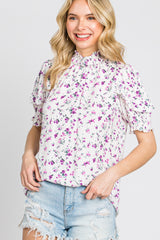 Lavender Floral Ruffle Mock Neck Maternity Blouse