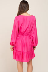 Fuchsia V-Neck Cinched Maternity Dress