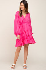 Fuchsia V-Neck Cinched Maternity Dress