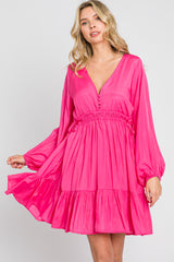 Fuchsia V-Neck Cinched Maternity Dress