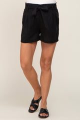 Black Tie Front Maternity Shorts