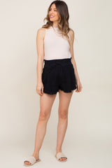 Black Drawstring Frayed Hem Maternity Shorts