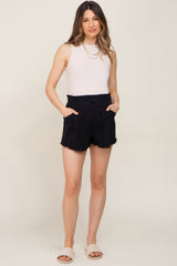 Black Drawstring Frayed Hem Maternity Shorts