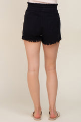 Black Drawstring Frayed Hem Maternity Shorts