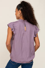 Purple Mock Neck Flutter Blouse