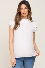 Ivory Mock Neck Flutter Maternity Blouse