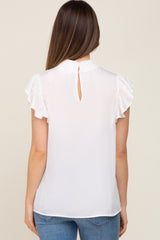 Ivory Mock Neck Flutter Maternity Blouse