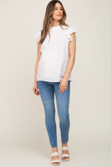 Ivory Mock Neck Flutter Maternity Blouse