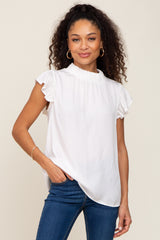 Ivory Mock Neck Flutter Maternity Blouse