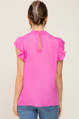 Fuchsia Mock Neck Flutter Maternity Blouse