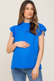 Royal Mock Neck Flutter Maternity Blouse