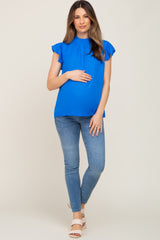 Royal Mock Neck Flutter Maternity Blouse