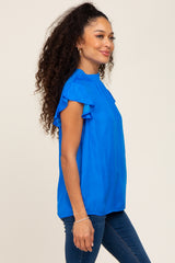 Royal Mock Neck Flutter Blouse