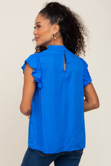 Royal Mock Neck Flutter Blouse