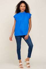 Royal Mock Neck Flutter Blouse