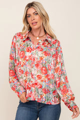 Red Floral Semi Sheer Shimmer Maternity Blouse