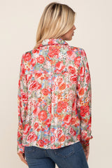 Red Floral Semi Sheer Shimmer Blouse