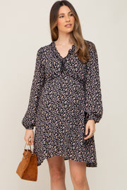 Black Ditsy Floral Long Sleeve Maternity Dress