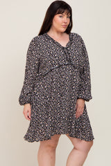 Black Ditsy Floral Long Sleeve Plus Dress