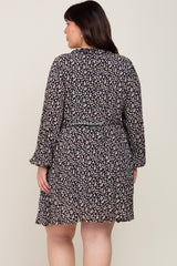 Black Ditsy Floral Long Sleeve Plus Dress