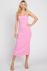 Pink Popcorn Textured Fitted Dress