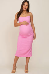 Pink Popcorn Textured Fitted Maternity Dress