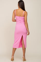 Pink Popcorn Textured Fitted Maternity Dress