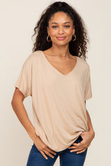 Taupe V-Neck Dolman Sleeve Top