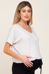 Light Grey V-Neck Maternity Dolman Sleeve Top