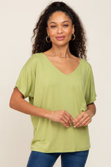 Light Green V-Neck Dolman Sleeve Top