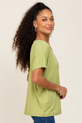 Light Green V-Neck Dolman Sleeve Top