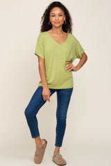 Light Green V-Neck Dolman Sleeve Top