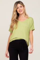 Light Green V-Neck Maternity Dolman Sleeve Top