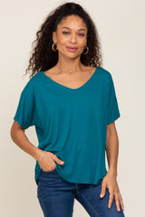 Teal V-Neck Dolman Sleeve Top