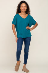 Teal V-Neck Dolman Sleeve Top