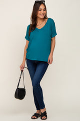 Teal V-Neck Maternity Dolman Sleeve Top