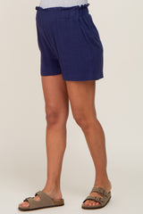 Navy Elastic Waist Linen Maternity Shorts