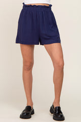 Navy Elastic Waist Linen Shorts