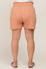 Peach Elastic Waist Linen Maternity Plus Shorts