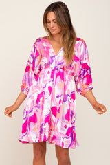 Pink Swirl Print Satin Babydoll Maternity Dress