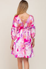 Pink Swirl Print Satin Babydoll Maternity Dress