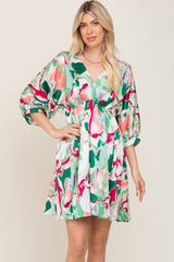 Green Swirl Print Satin Babydoll Dress