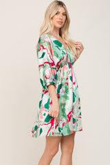 Green Swirl Print Satin Babydoll Dress